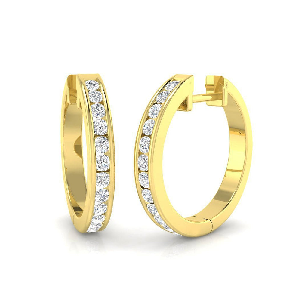 Channel Set Diamond Hoop Earrings 0.50ct G/SI 18k Yellow Gold 20.0mm - All Diamond