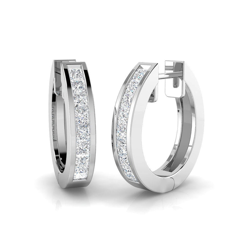 Channel Set Princess Diamond Hoop Earrings 1.00ct G/SI 18k White Gold - All Diamond