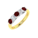 Classic 0.55ct Ruby 0.30ct Diamond Five Stone Ring 18k Yellow Gold - All Diamond