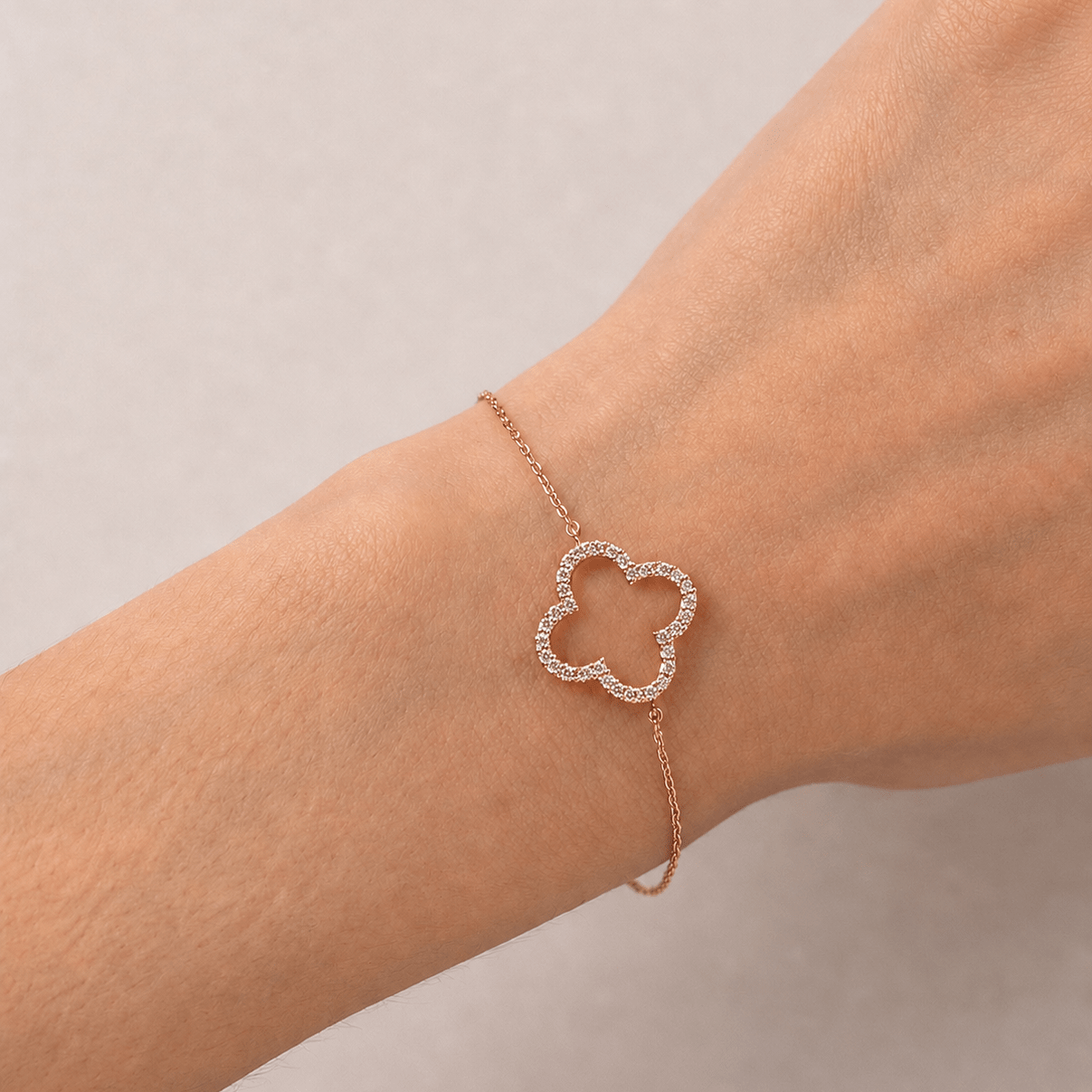 Clover Diamond Bracelet 0.15ct G/SI Quality in 18k Rose Gold - All Diamond