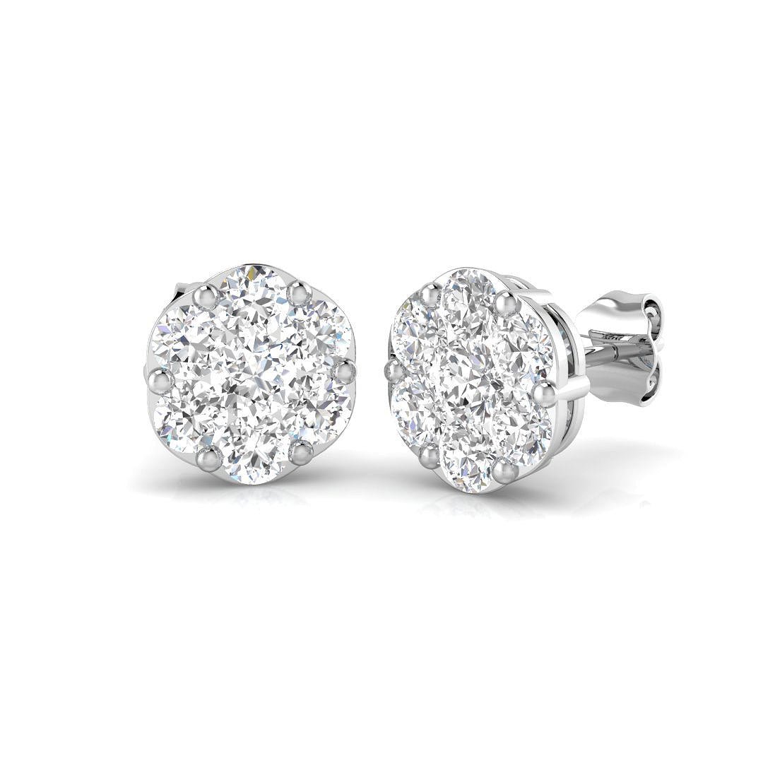 Cluster Diamond Earrings 1.50ct G/SI Quality in 18k White Gold - All Diamond