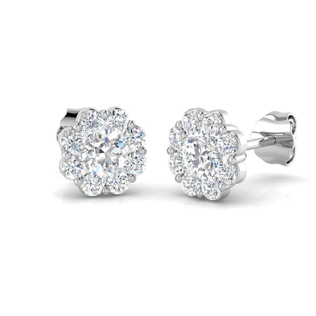 Cluster Earrings 1.00ct G/SI Quality Diamond in 18k White Gold - All Diamond