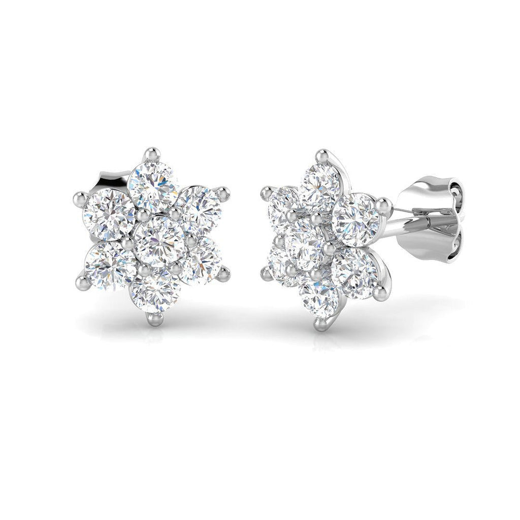 Daisy Diamond Cluster Earrings 1.00ct G/SI in 18k White Gold - All Diamond