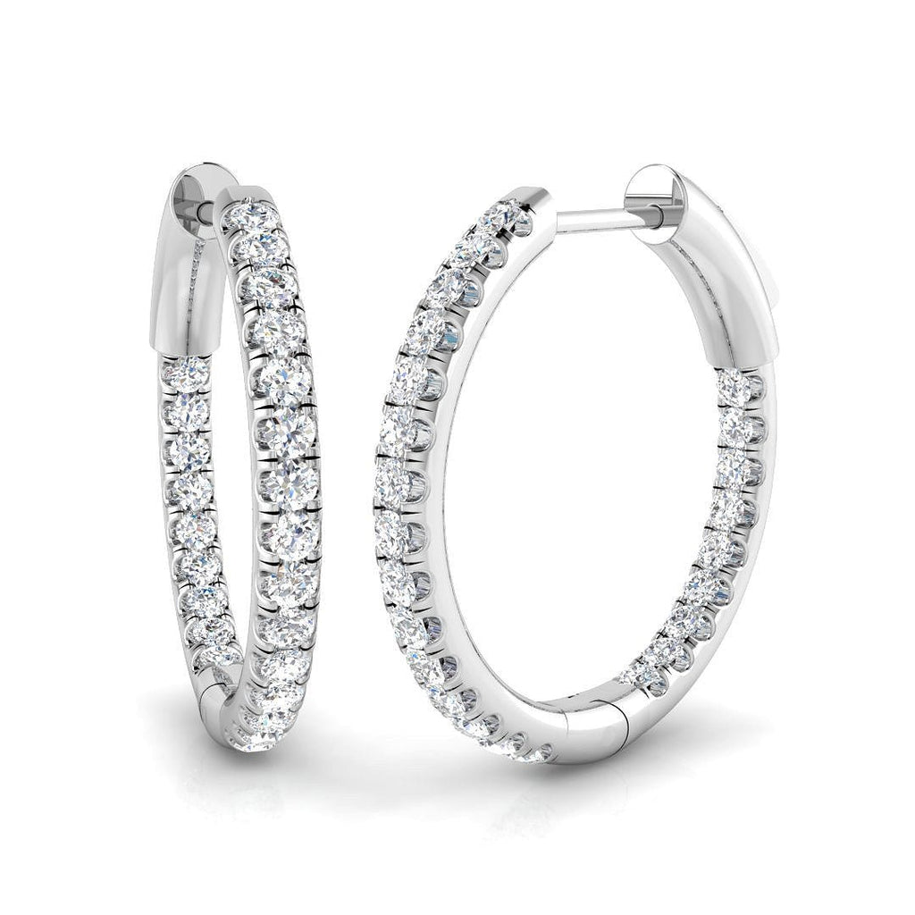 Diamond Claw Hoop Earrings 0.50ct G/SI Quality 18k White Gold 18.0mm - All Diamond