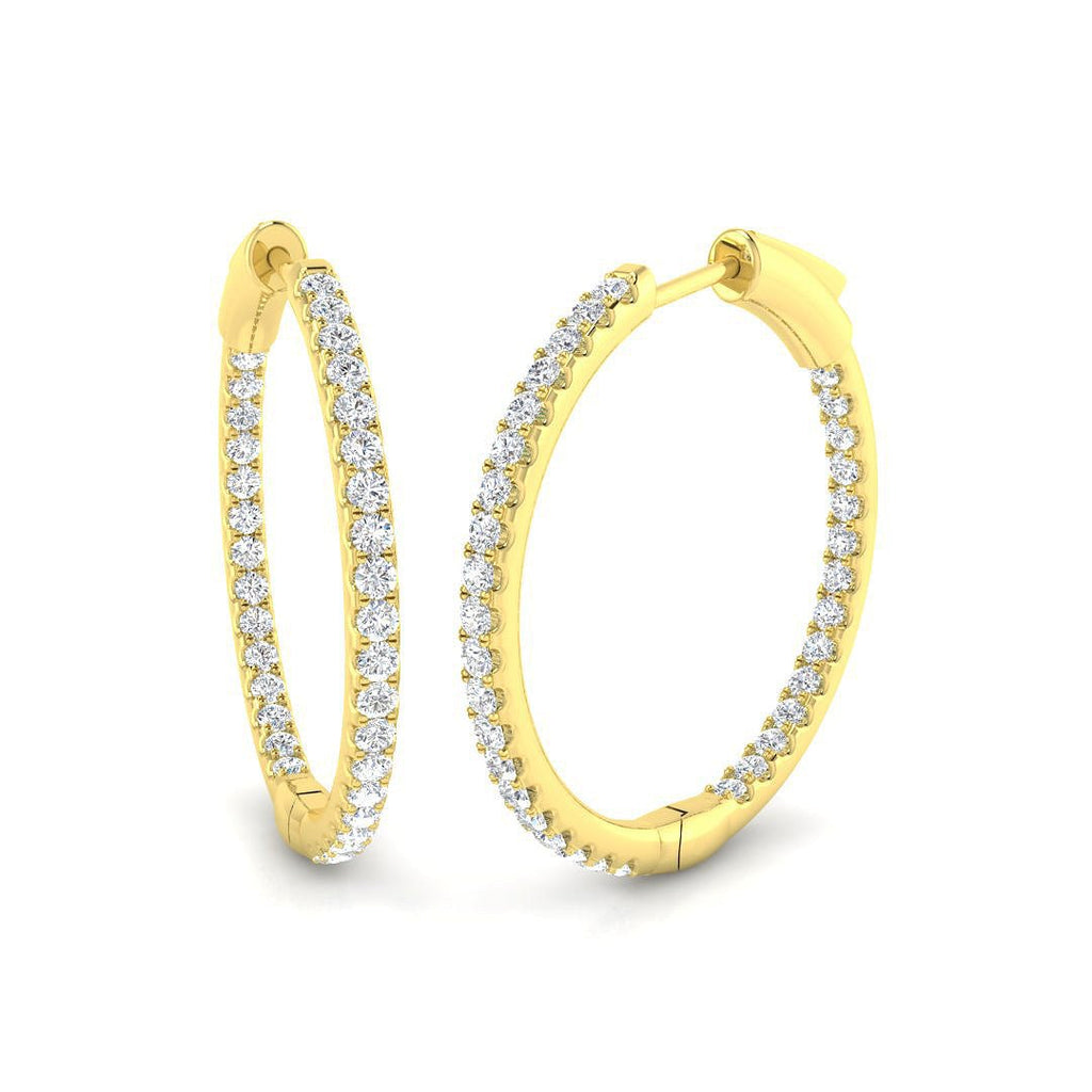 Diamond Claw Hoop Earrings 0.70ct G/SI Quality 18k Yellow Gold 24.0mm - All Diamond