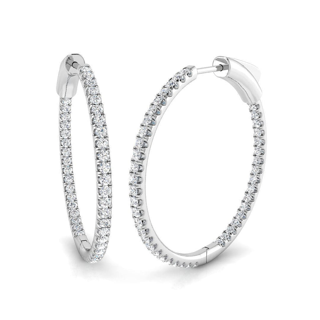 Diamond Claw Hoop Earrings 0.90ct G/SI Quality 18k White Gold 29.0mm - All Diamond