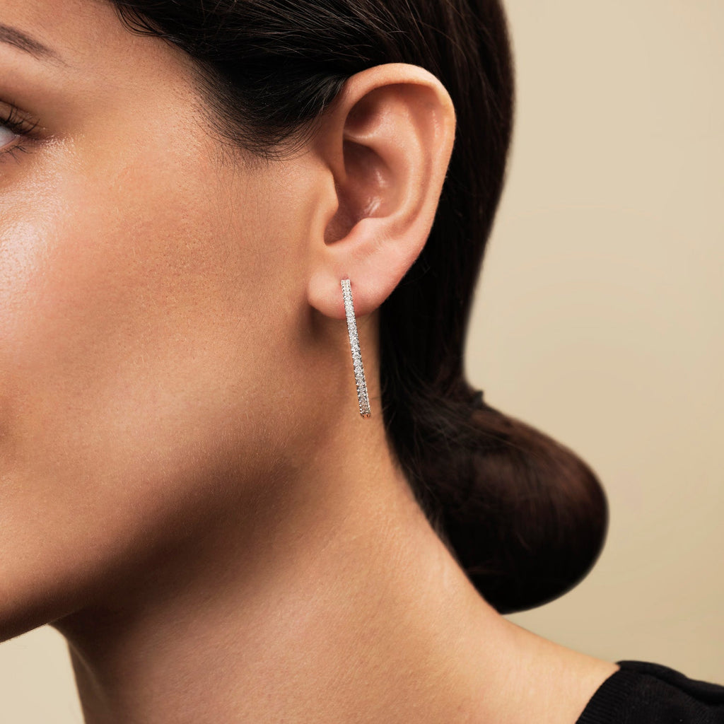 Diamond Claw Hoop Earrings 1.50ct G/SI Quality 18k White Gold 34.0mm - All Diamond