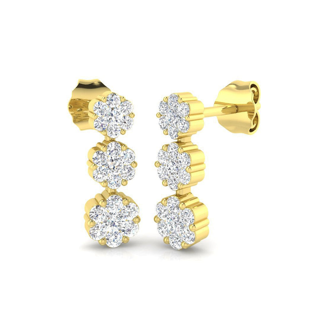 Diamond Cluster Drop Earrings 0.50ct G/SI Quality set in 18k Yellow Gold - All Diamond