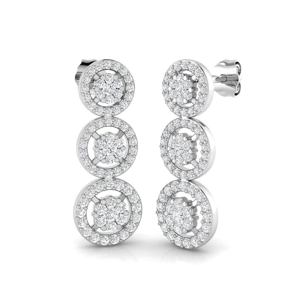 Diamond Cluster Drop Earrings 1.00ct G/SI Quality set in 18k White Gold - All Diamond