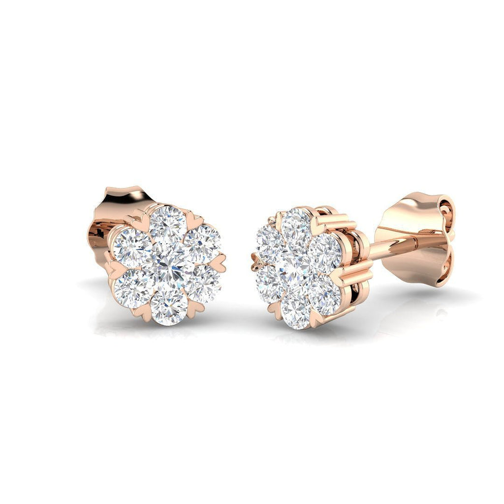 Diamond Cluster Earrings 0.60ct G/SI Quality in 18k Rose Gold - All Diamond