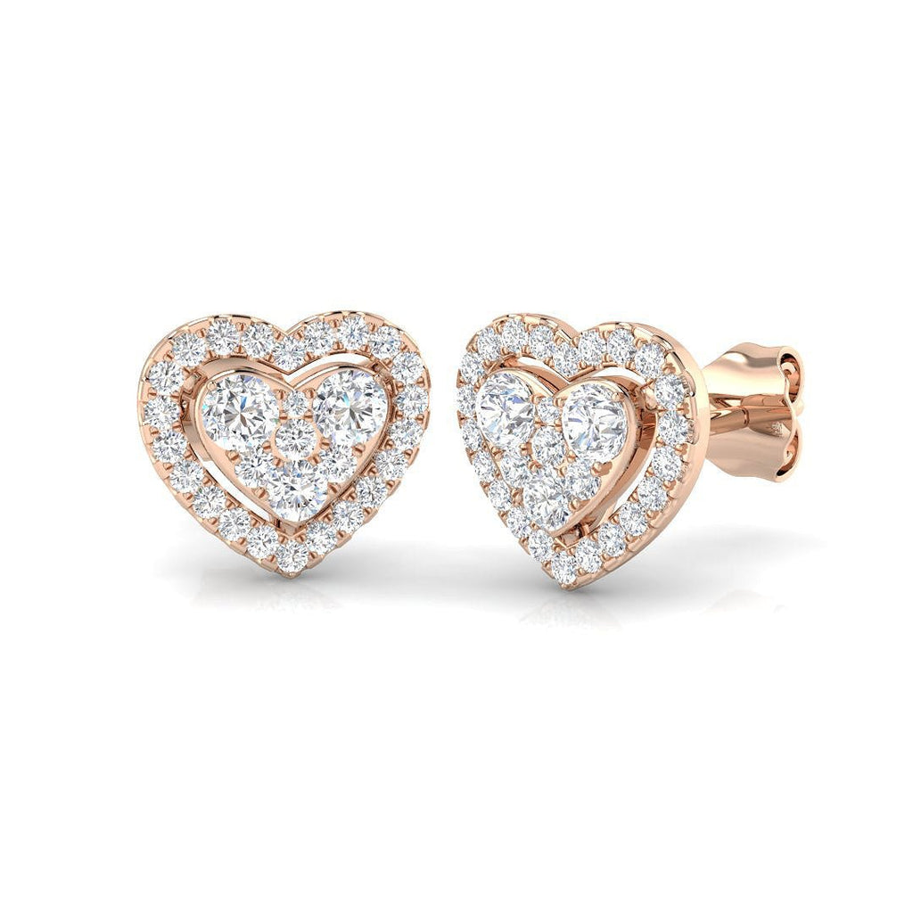 Diamond Cluster Halo Heart Earrings 0.65ct G/SI 18k Rose Gold - All Diamond