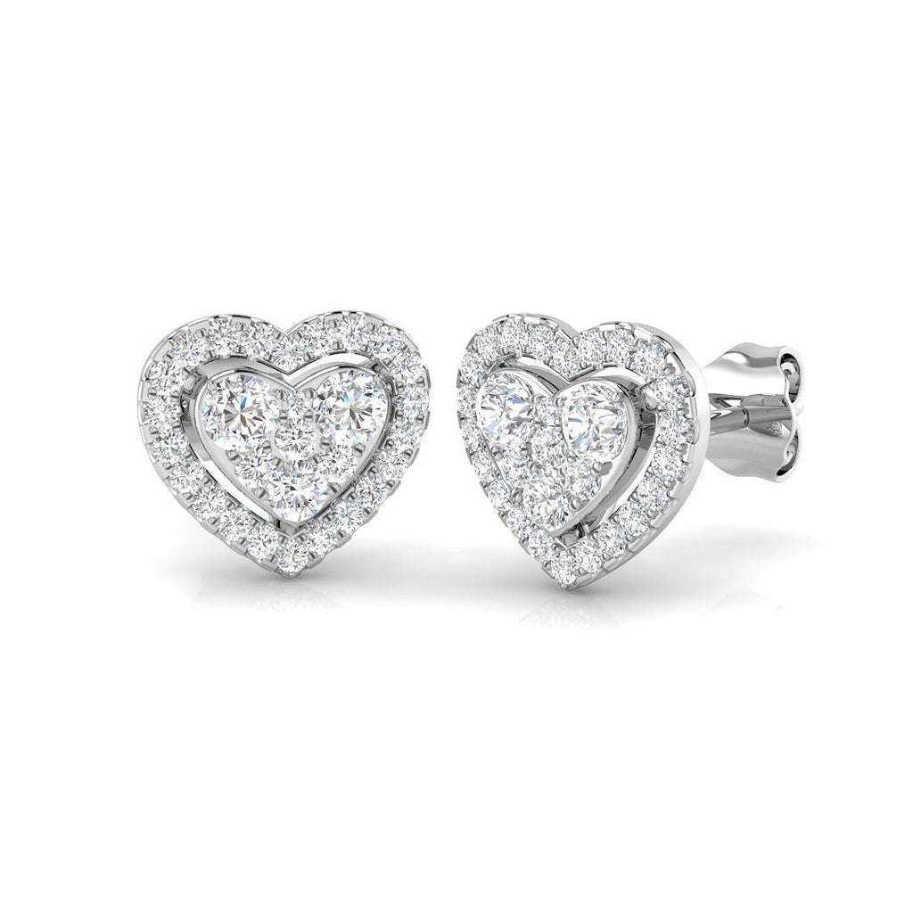 Diamond Cluster Halo Heart Earrings 0.65ct G/SI 18k White Gold - All Diamond