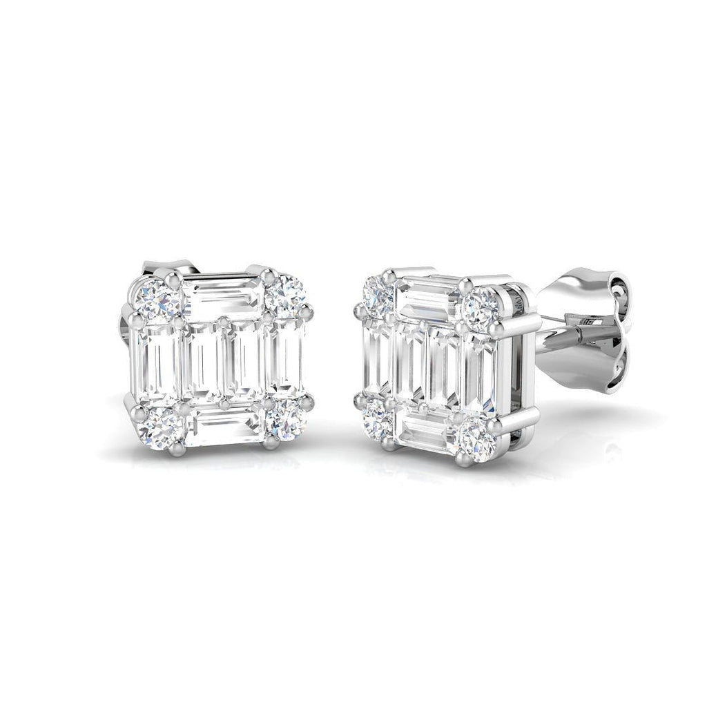 Diamond Cluster Square Earrings 0.60ct G/SI Quality 18k White Gold - All Diamond