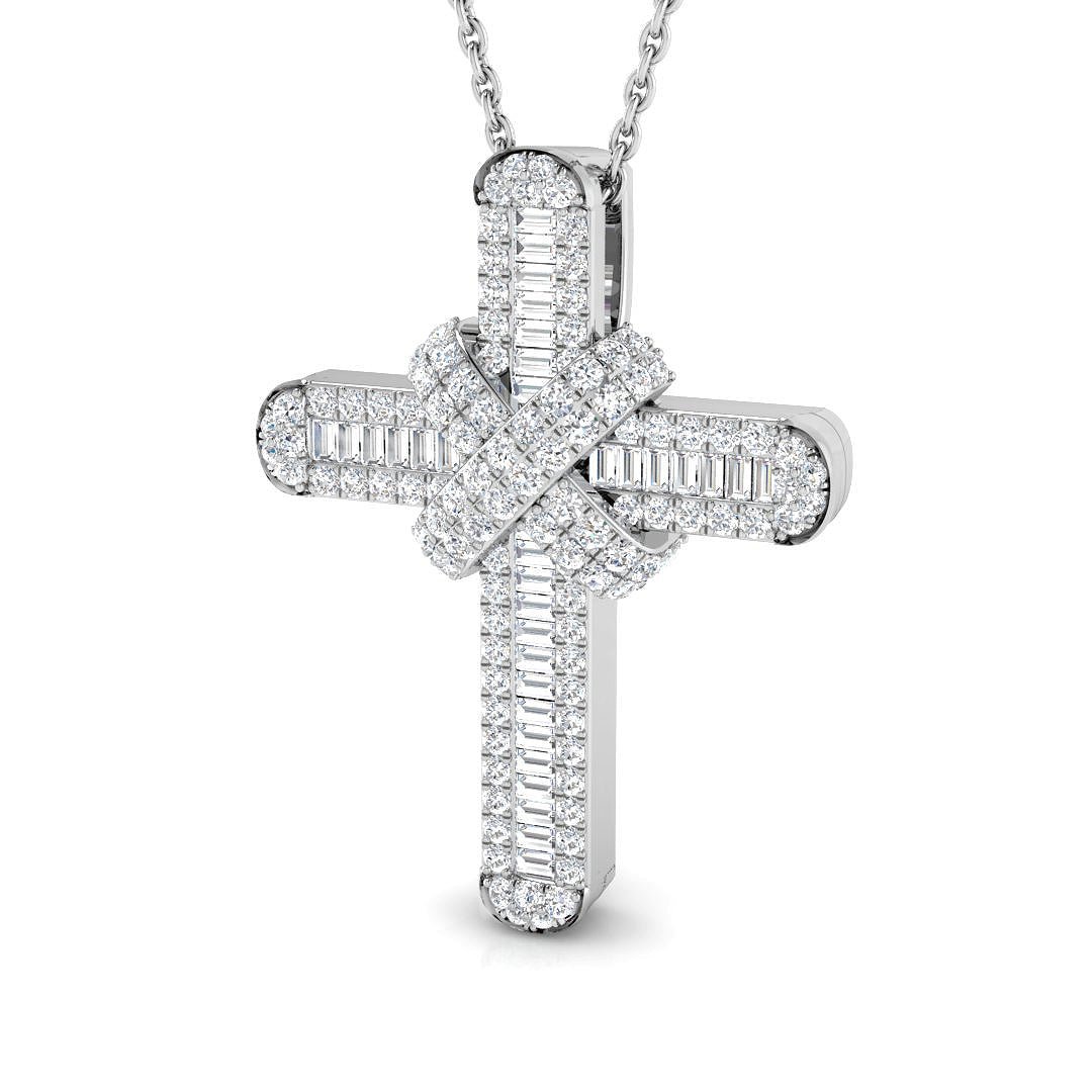 Diamond Cross Baguette & Round Diamonds 0.65ct In 18k White Gold - All Diamond
