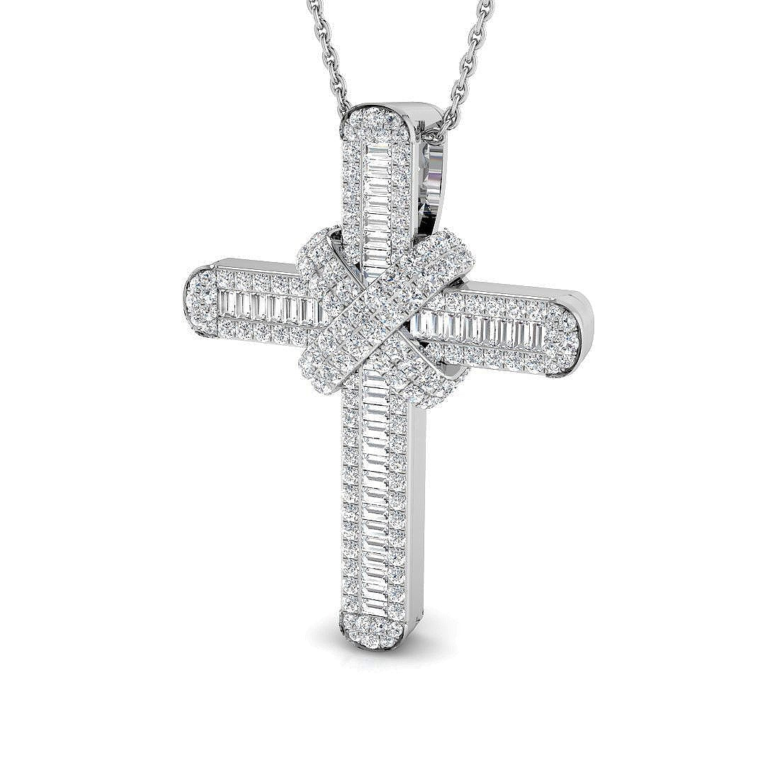 Diamond Cross Baguette & Round Diamonds 1.15ct In 18k White Gold - All Diamond