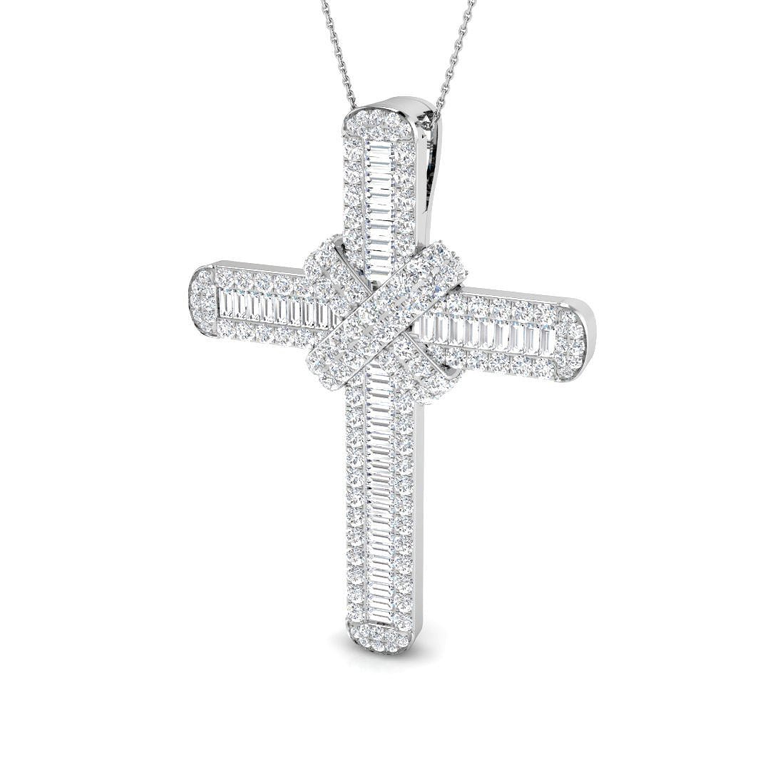 Diamond Cross Baguette & Round Diamonds 7.15ct In 18k White Gold - All Diamond