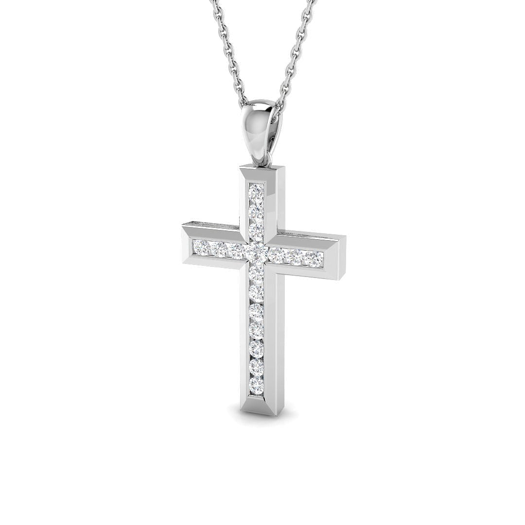 Diamond Cross Necklace with 0.25ct G/SI Diamonds in 9k White Gold - All Diamond