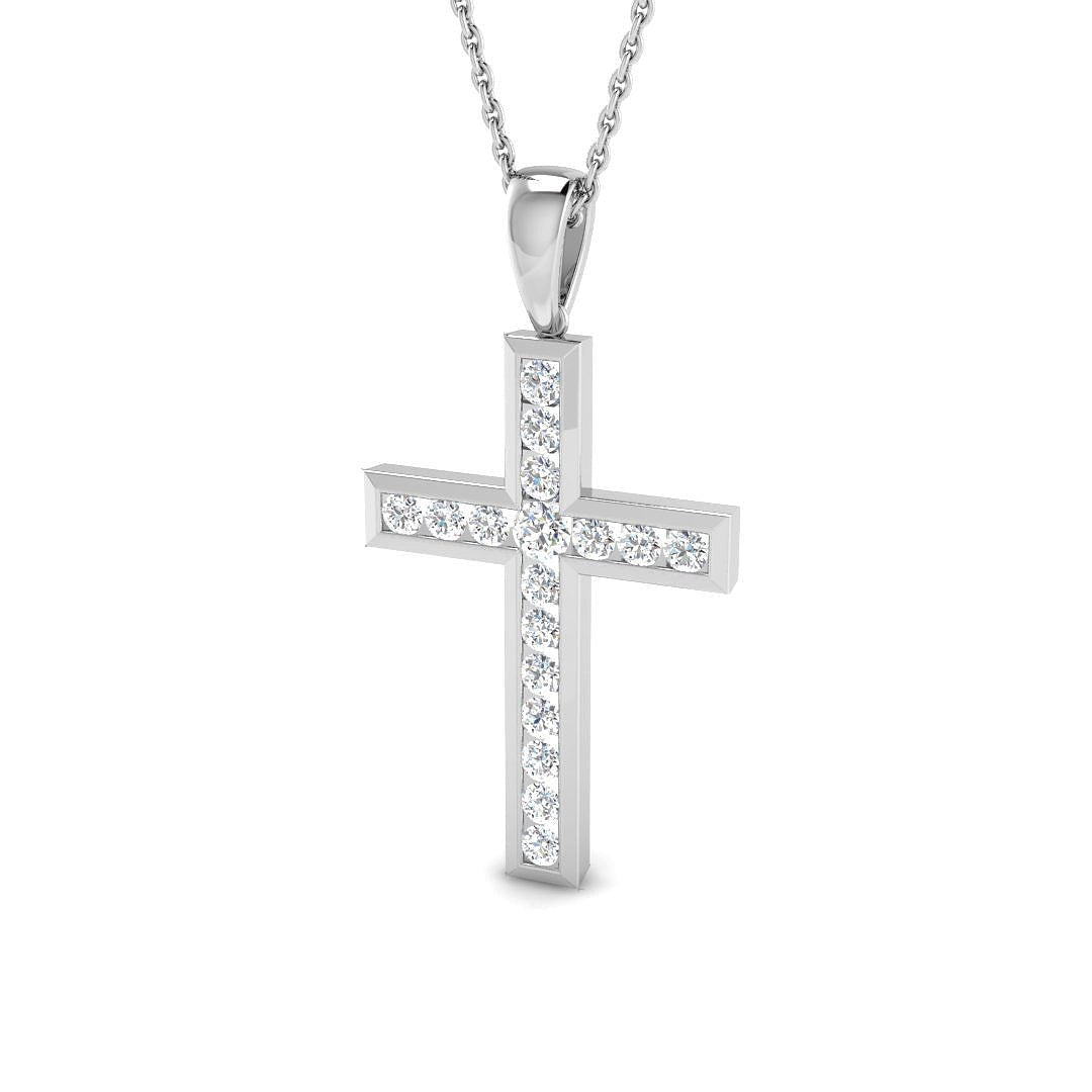 Diamond Cross Necklace with 1.00ct G/SI Diamonds in 9k White Gold - All Diamond