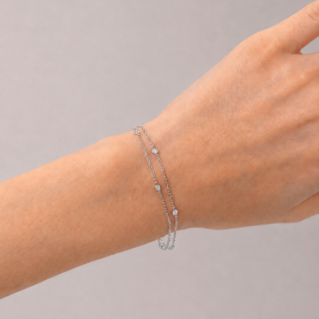 Diamond Double Chain Bracelet 0.25ct G/SI 18k White Gold - All Diamond