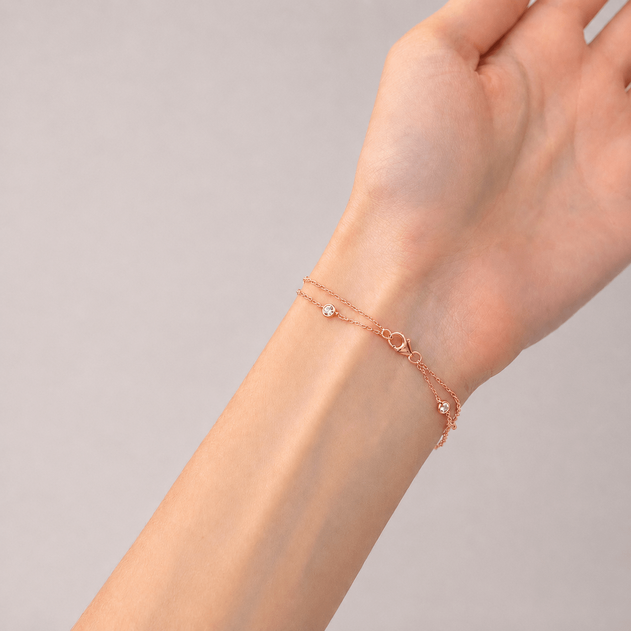 Diamond Double Chain Bracelet 0.85ct G/SI 18k Rose Gold - All Diamond