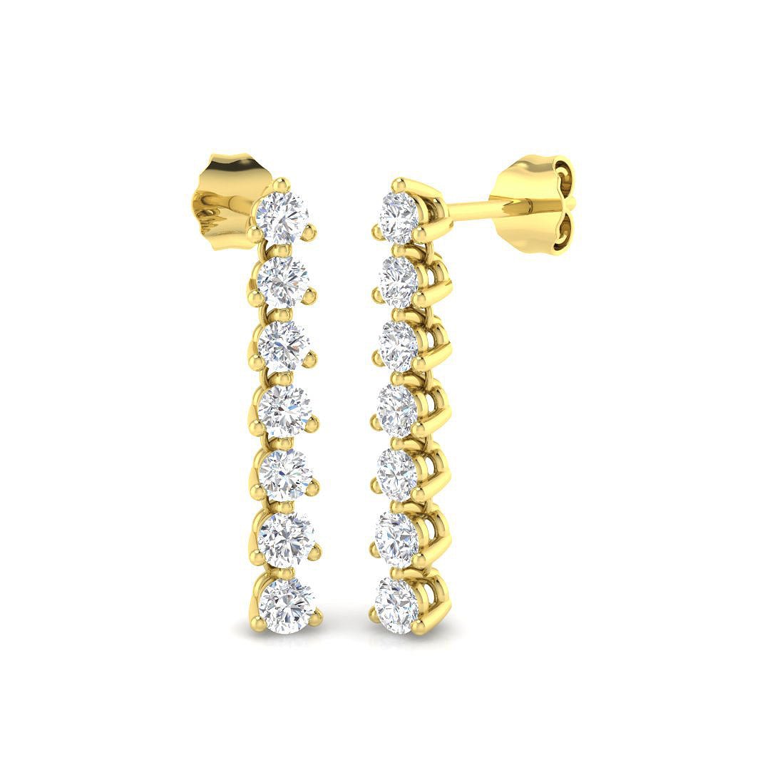 Diamond Drop Earrings 0.75ct G/SI Quality in 18k Yellow Gold 3.0mm - All Diamond