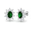 Diamond & Emerald Oval Cluster Earrings 2.80ct 18k White Gold