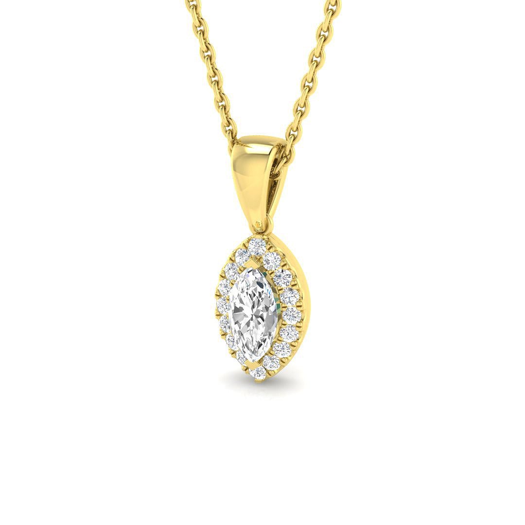 Diamond Halo Marquise Pendant Necklace 0.35ct G/SI in 9k Yellow Gold - All Diamond