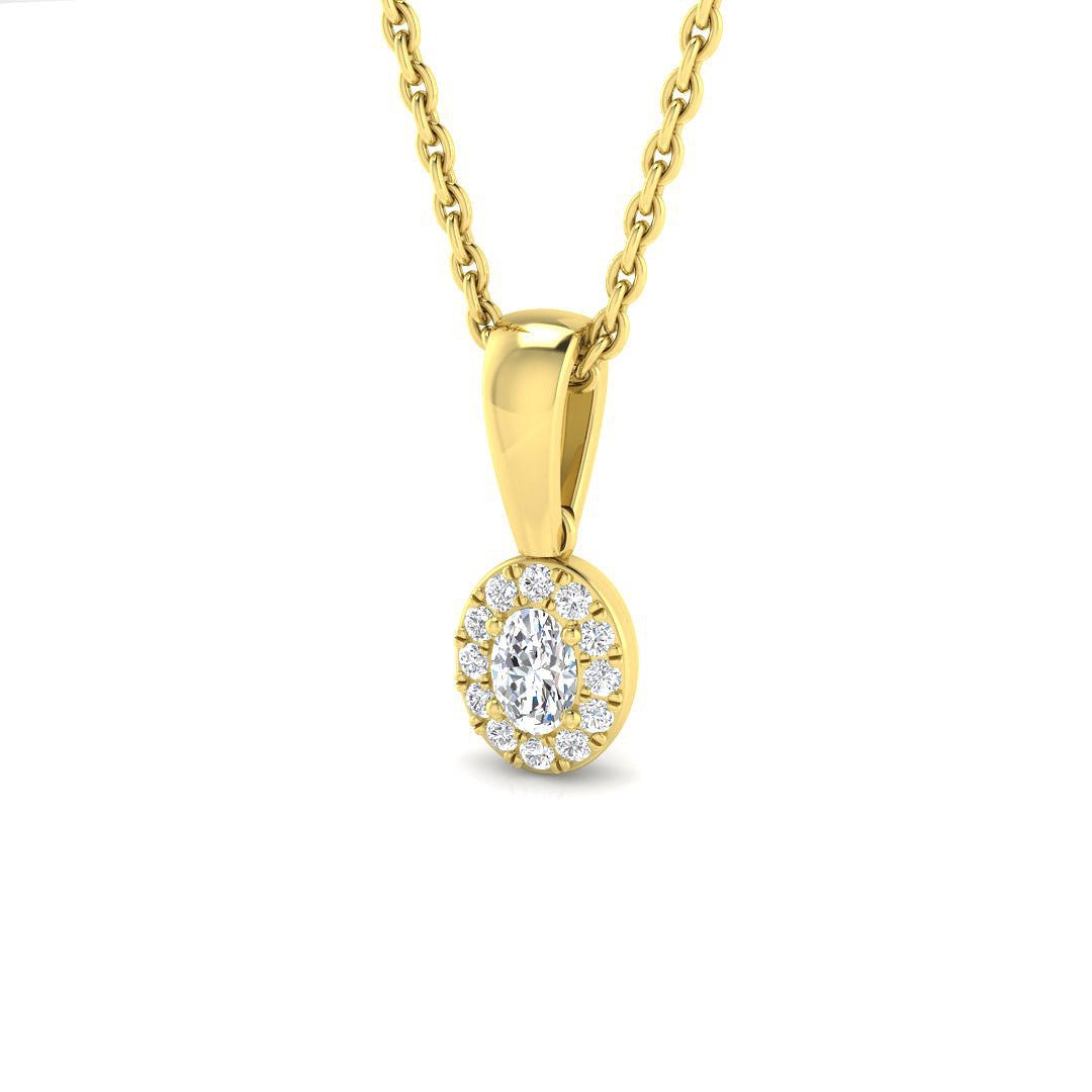 Diamond Halo Oval Pendant Necklace 0.15ct G/SI 9k Yellow Gold - All Diamond