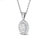 Diamond Halo Oval Pendant Necklace 0.35ct G/SI 9k White Gold - All Diamond