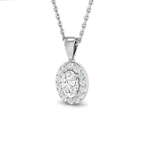 Diamond Halo Oval Pendant Necklace 0.35ct G/SI 9k White Gold - All Diamond