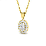 Diamond Halo Oval Pendant Necklace 0.35ct G/SI 9k Yellow Gold - All Diamond