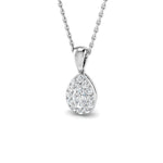 Diamond Halo Pear Pendant Necklace 0.35ct G/SI 9k White Gold - All Diamond