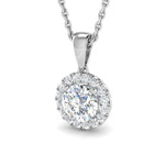 Diamond Halo Pendant Necklace 0.50ct G/SI 9k White Gold - All Diamond