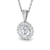 Diamond Halo Pendant Necklace 0.75ct G/SI Quality in 9k White Gold - All Diamond