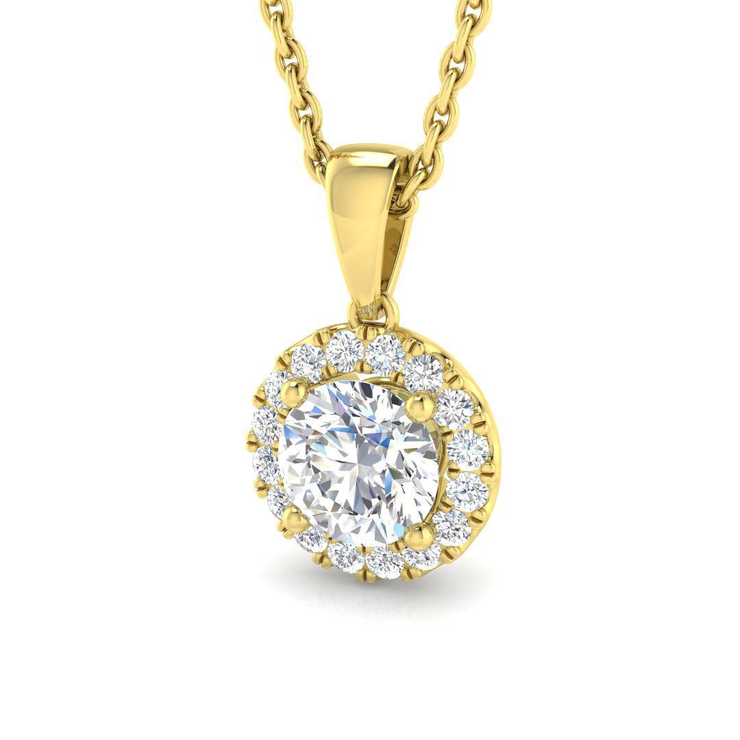 Diamond Halo Pendant Necklace 0.75ct G/SI Quality in 9k Yellow Gold - All Diamond