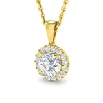 Diamond Halo Pendant Necklace 0.75ct G/SI Quality in 9k Yellow Gold - All Diamond
