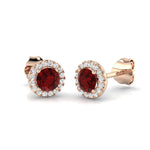 Diamond Halo Ruby Earrings 1.15ct Set in 9k Rose Gold - All Diamond