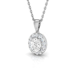 Diamond Oval Halo Pendant Necklace 0.70ct G/SI 9k White Gold - All Diamond