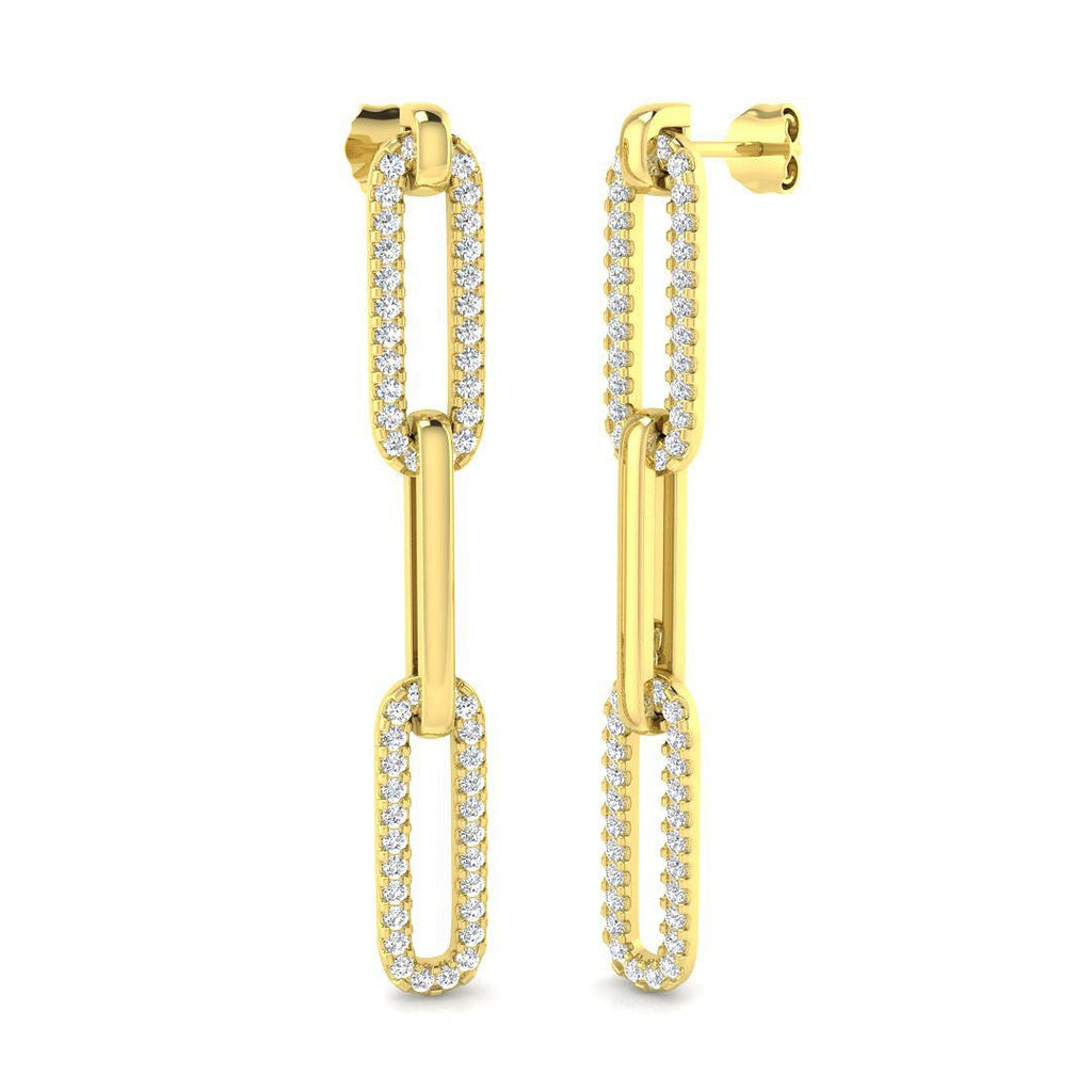 Diamond Paperclip Earrings 1.10ct G/SI Quality in 9k Yellow Gold - All Diamond