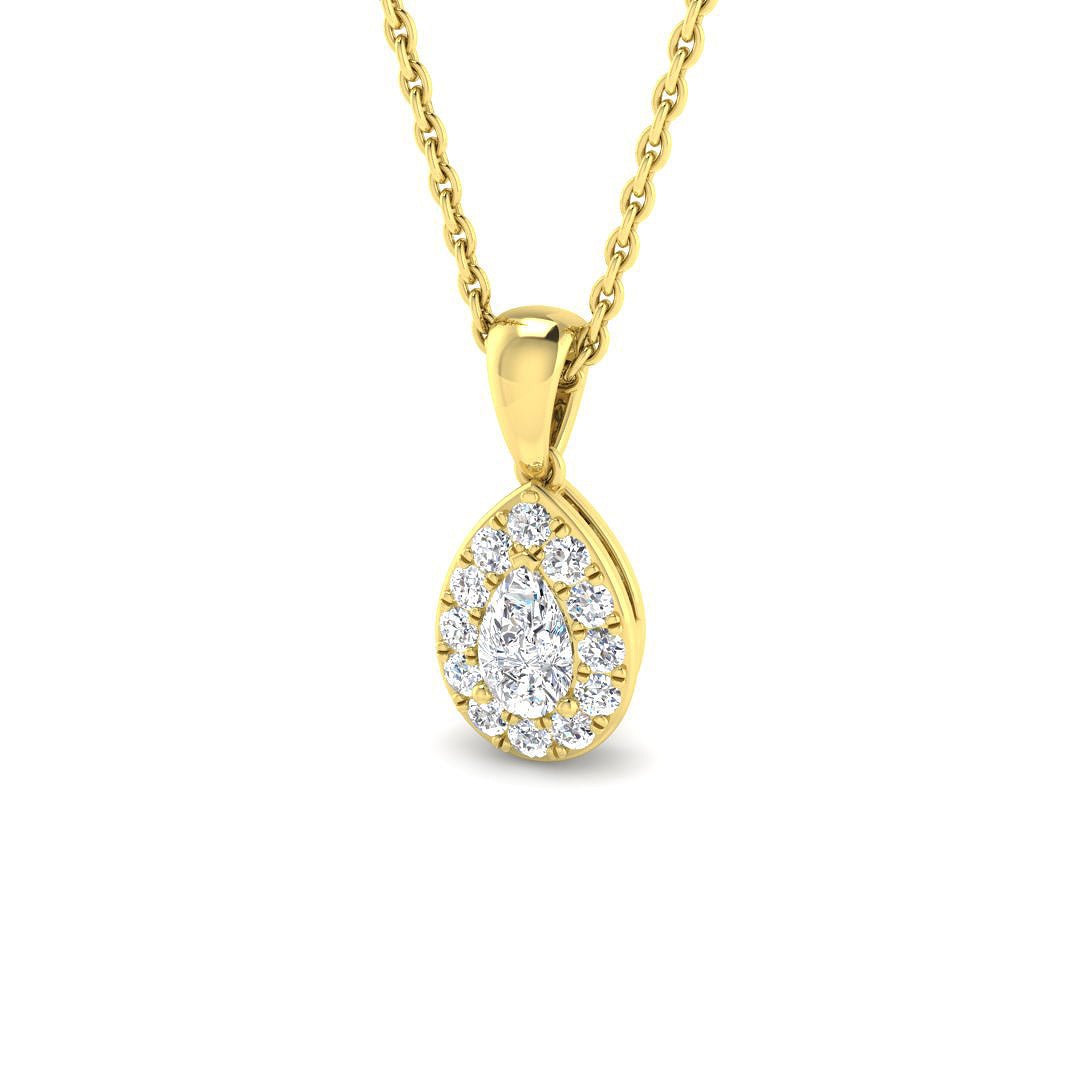 Diamond Pear Halo Pendant Necklace 0.35ct G/SI 9k Yellow Gold - All Diamond