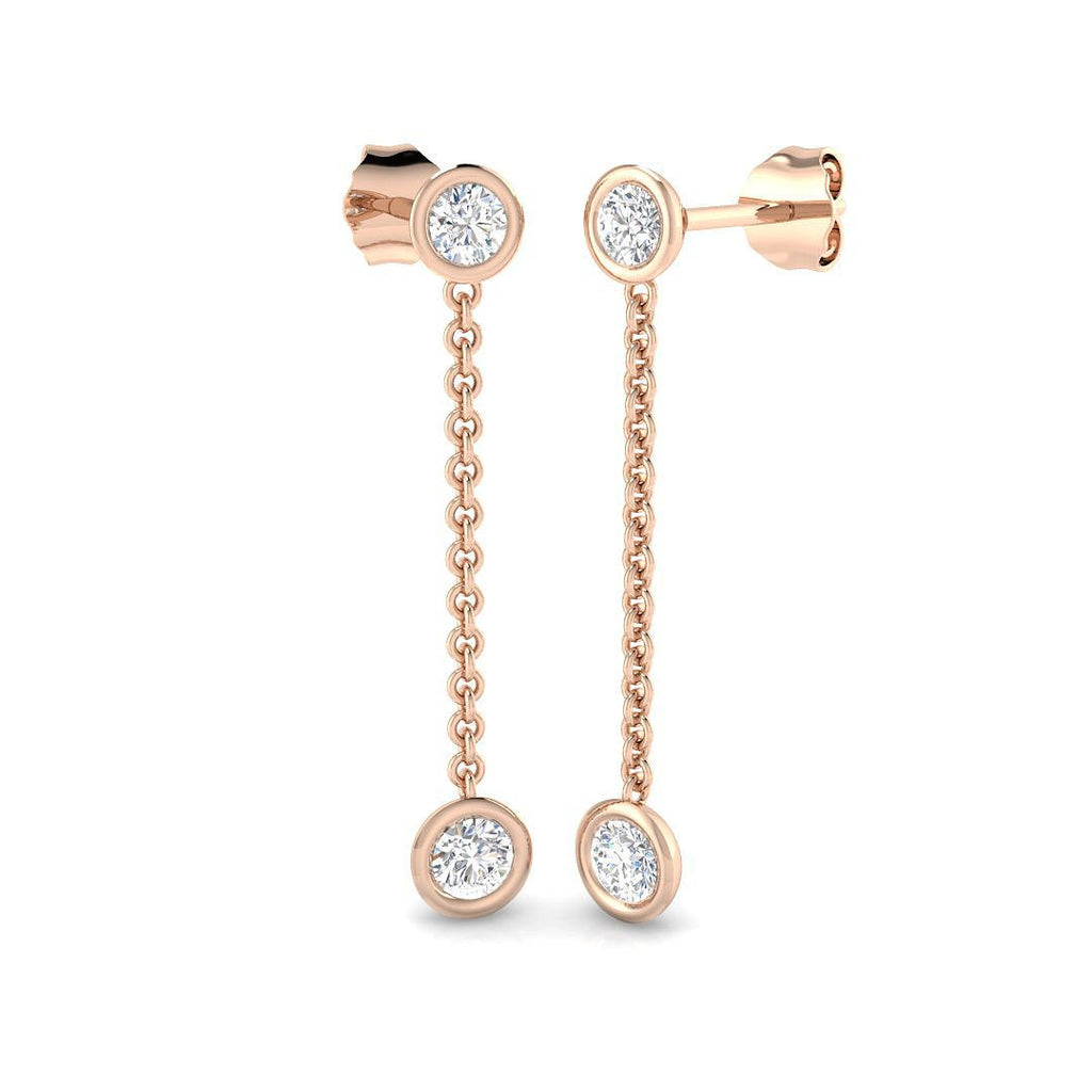 Diamond Rub Over Drop Chain Earrings 0.55ct G/SI 18k Rose Gold - All Diamond