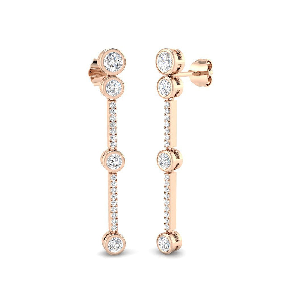 Diamond Rub Over Drop Earrings 0.75ct G/SI Quality 18k Rose Gold - All Diamond