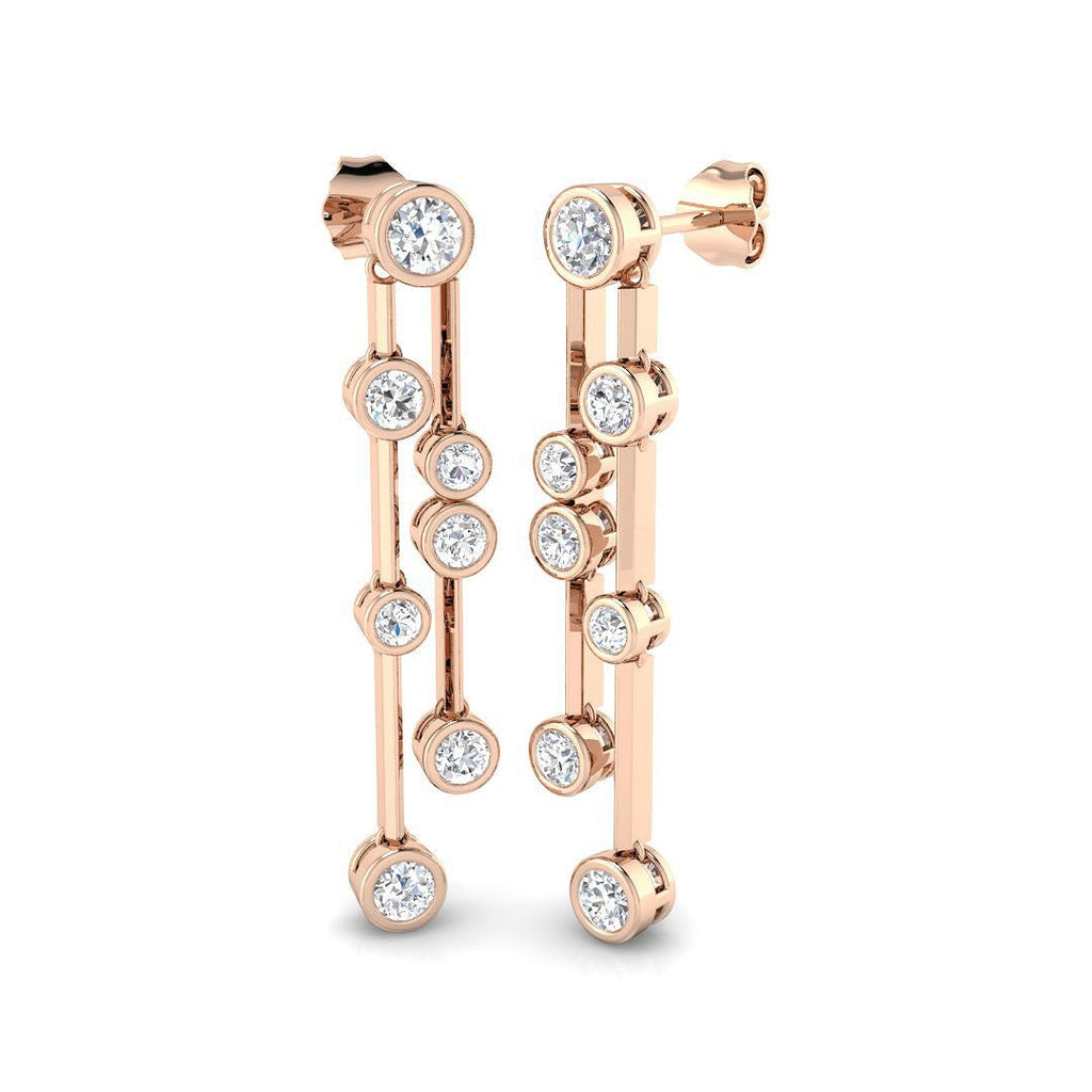 Diamond Rub Over Drop Earrings 1.40ct G/SI Quality 18k Rose Gold - All Diamond