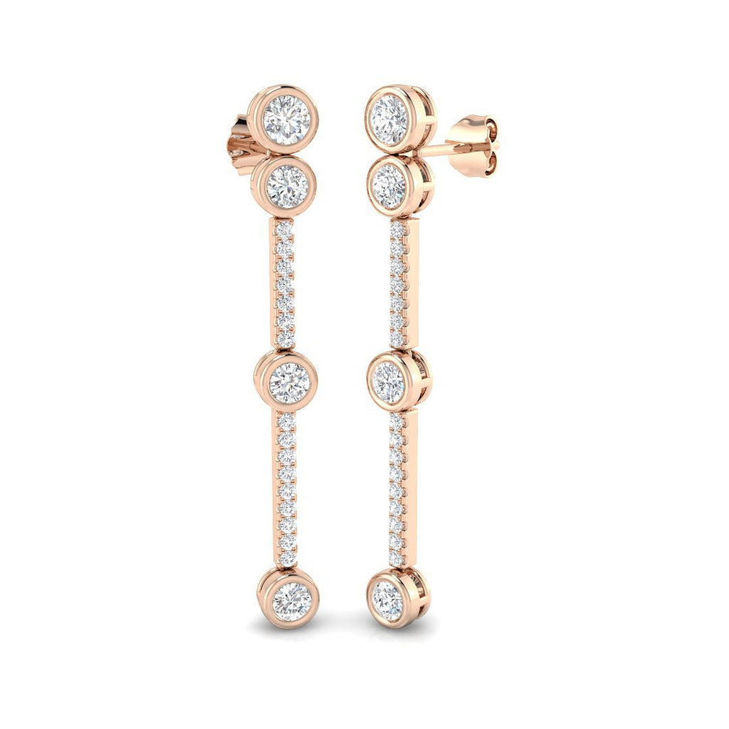 Diamond Rub Over Drop Earrings 1.60ct G/SI Quality 18k Rose Gold - All Diamond