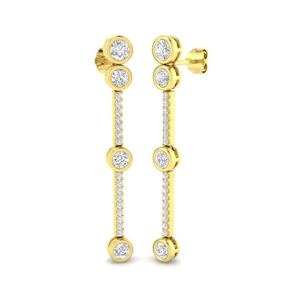 Diamond Rub Over Drop Earrings 1.60ct G/SI Quality 18k Yellow Gold - All Diamond