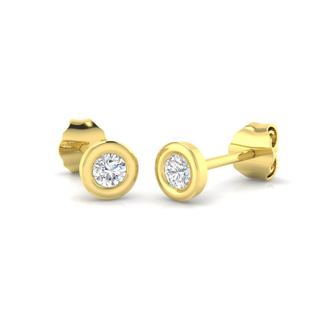 Diamond Rub Over Stud Earrings 0.20ct G/SI Quality in 18k Yellow Gold - All Diamond