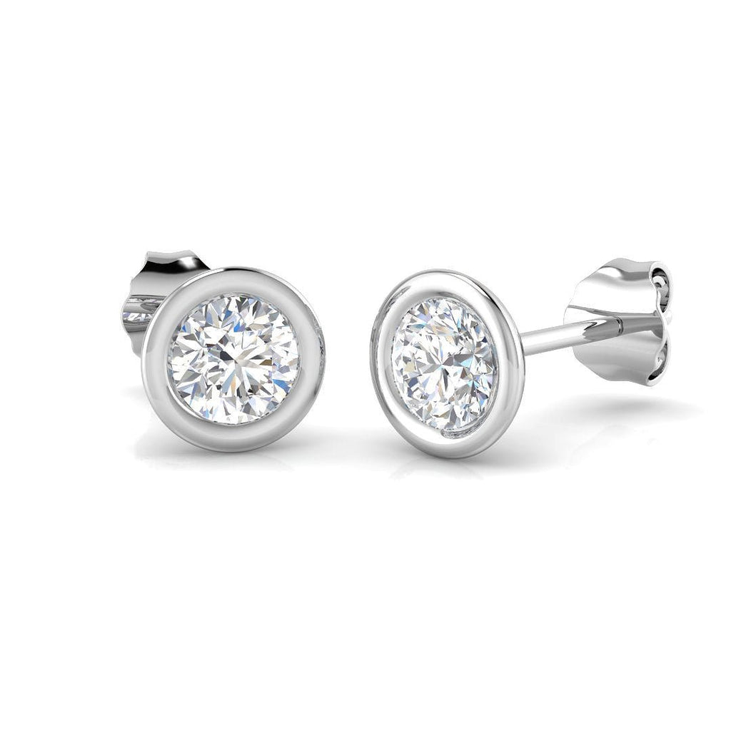 Diamond Rub Over Stud Earrings 0.75ct G/SI Quality in 18k White Gold - All Diamond