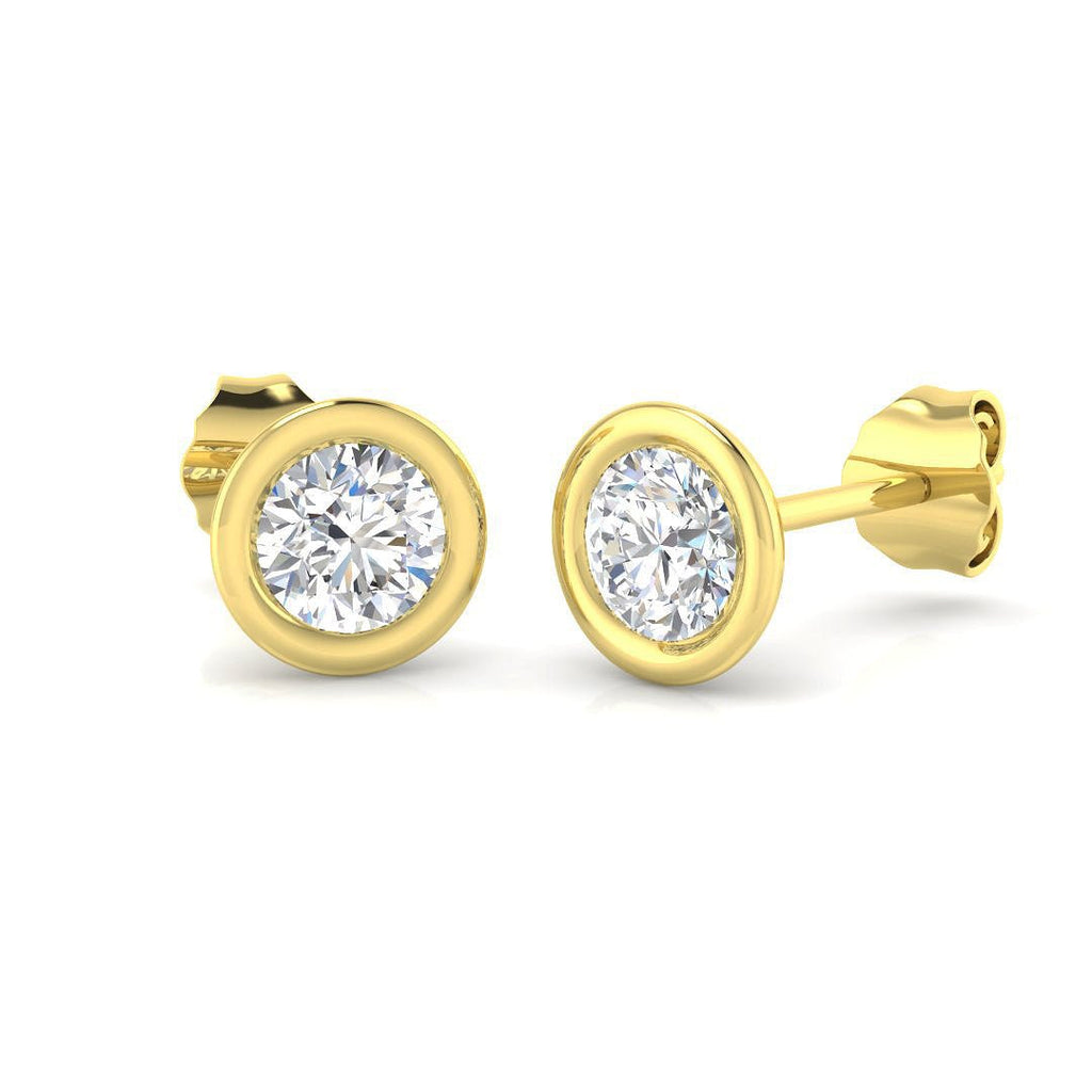 Diamond Rub Over Stud Earrings 0.75ct G/SI Quality in 18k Yellow Gold - All Diamond