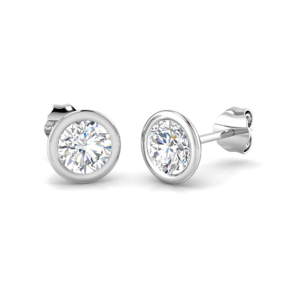 Diamond Rub Over Stud Earrings 1.00ct G/SI Quality in 18k White Gold - All Diamond