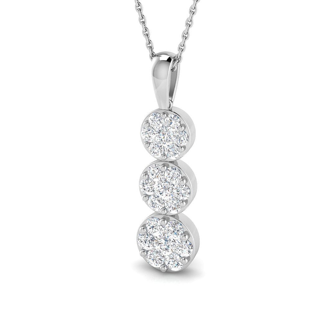 Diamond Trilogy Cluster Pendant Necklace 1.00ct G/SI 9k White Gold - All Diamond
